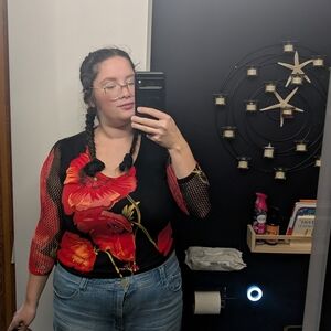 Floral Long Sleeve Top - Black and Red